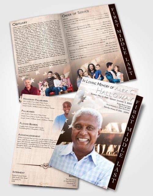 2 Page Graduated Step Fold Funeral Program Template Brochure Vintage Love American Veteran