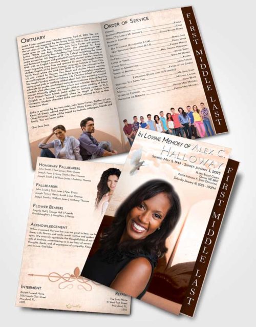 2 Page Graduated Step Fold Funeral Program Template Brochure Vintage Love Bible Faith