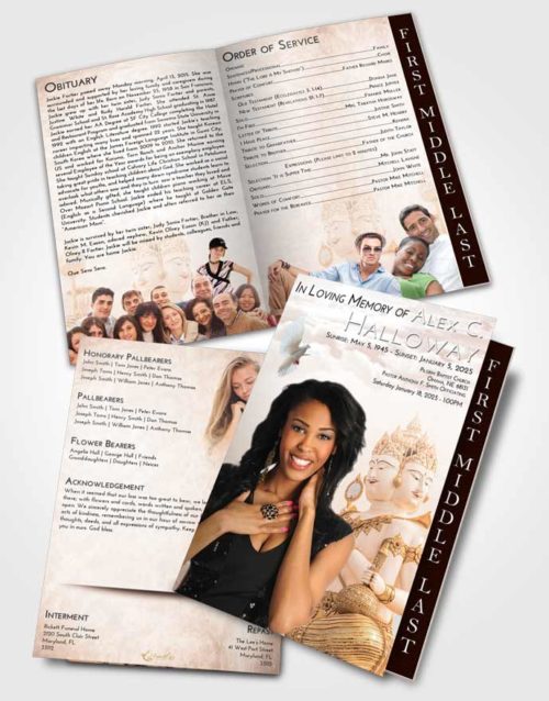 2 Page Graduated Step Fold Funeral Program Template Brochure Vintage Love Brahma Desire