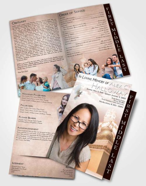 2 Page Graduated Step Fold Funeral Program Template Brochure Vintage Love Brahma Mystery