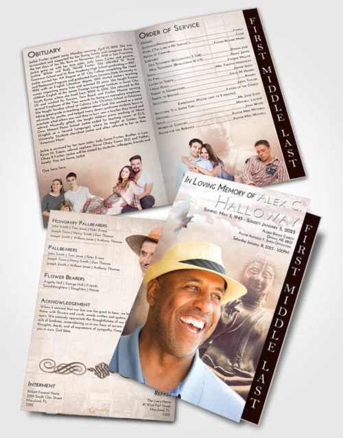 2 Page Graduated Step Fold Funeral Program Template Brochure Vintage Love Buddha Desire