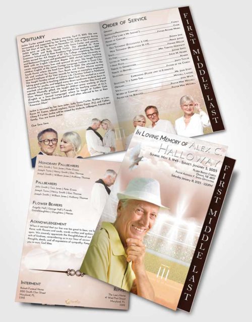 2 Page Graduated Step Fold Funeral Program Template Brochure Vintage Love Cricket Pride