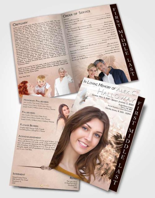 2 Page Graduated Step Fold Funeral Program Template Brochure Vintage Love Dandelion Dream