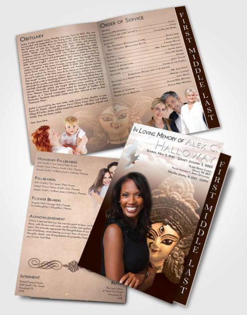 2 Page Graduated Step Fold Funeral Program Template Brochure Vintage Love Durga Surprise