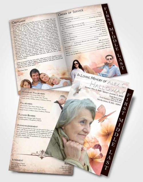 2 Page Graduated Step Fold Funeral Program Template Brochure Vintage Love Floral Butterfly