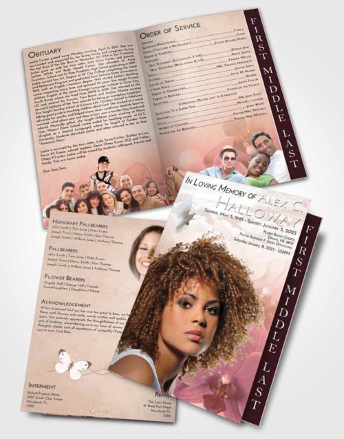 2 Page Graduated Step Fold Funeral Program Template Brochure Vintage Love Floral Love