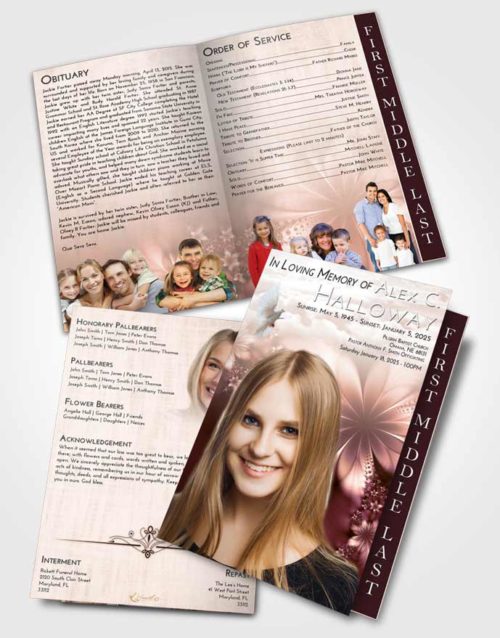 2 Page Graduated Step Fold Funeral Program Template Brochure Vintage Love Floral Lust