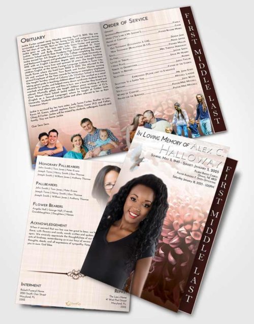 2 Page Graduated Step Fold Funeral Program Template Brochure Vintage Love Floral Morning