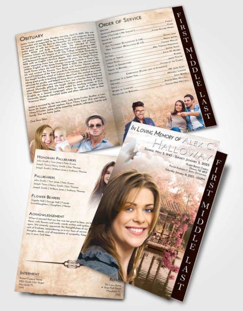 2 Page Graduated Step Fold Funeral Program Template Brochure Vintage Love Floral Oriental