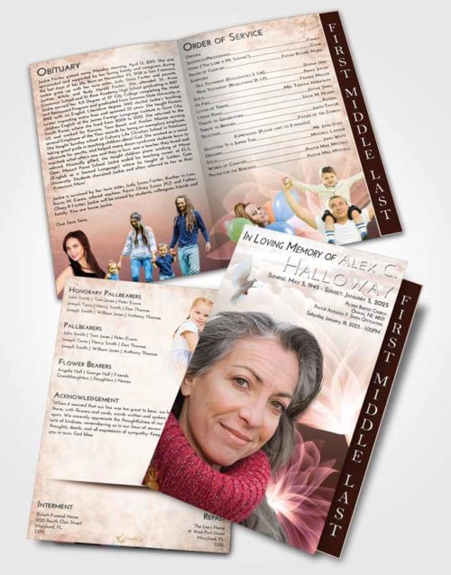 2 Page Graduated Step Fold Funeral Program Template Brochure Vintage Love Flower Peace