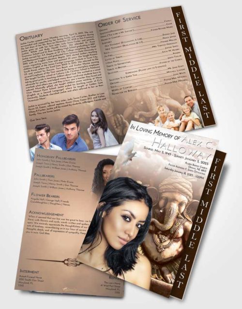 2 Page Graduated Step Fold Funeral Program Template Brochure Vintage Love Ganesha Surprise