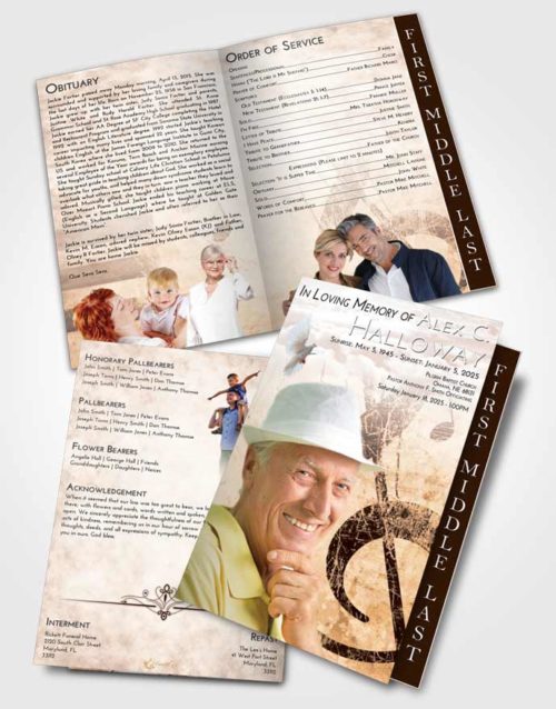 2 Page Graduated Step Fold Funeral Program Template Brochure Vintage Love Harmonica