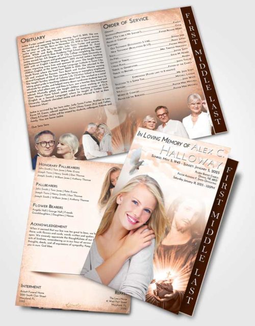 2 Page Graduated Step Fold Funeral Program Template Brochure Vintage Love Jesus Christ
