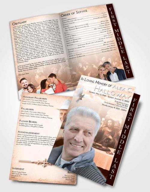 2 Page Graduated Step Fold Funeral Program Template Brochure Vintage Love Jesus Last Supper