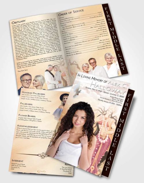 2 Page Graduated Step Fold Funeral Program Template Brochure Vintage Love Lakshmi Divinity