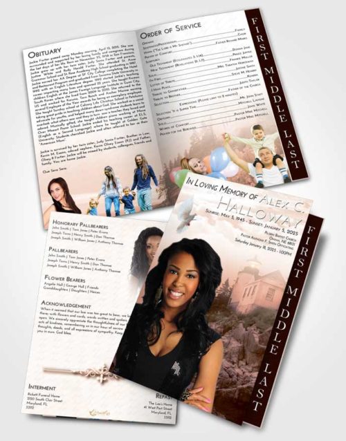 2 Page Graduated Step Fold Funeral Program Template Brochure Vintage Love Lighthouse on the Rocks