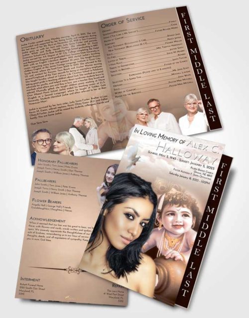 2 Page Graduated Step Fold Funeral Program Template Brochure Vintage Love Lord Krishna Divinity