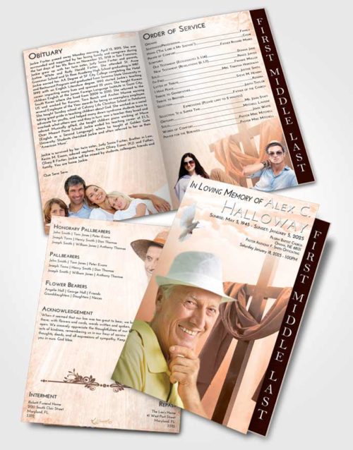 2 Page Graduated Step Fold Funeral Program Template Brochure Vintage Love Loving Cross