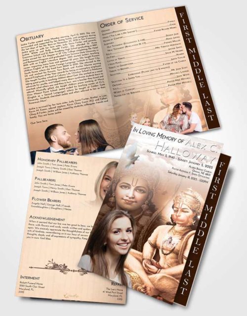 2 Page Graduated Step Fold Funeral Program Template Brochure Vintage Love Ram Bhakth Hanuman