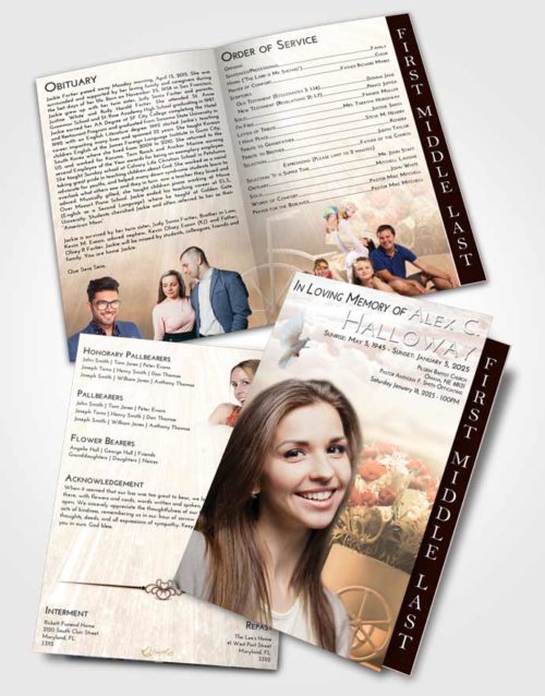 2 Page Graduated Step Fold Funeral Program Template Brochure Vintage Love Rose Love