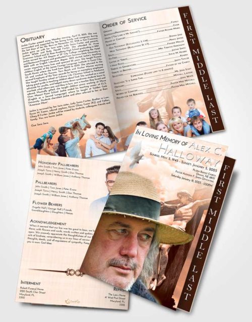 2 Page Graduated Step Fold Funeral Program Template Brochure Vintage Love Spiritual Cross