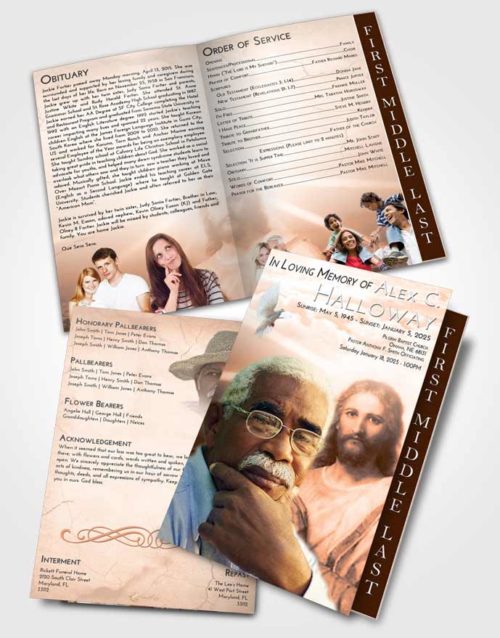 2 Page Graduated Step Fold Funeral Program Template Brochure Vintage Love Star of Jesus