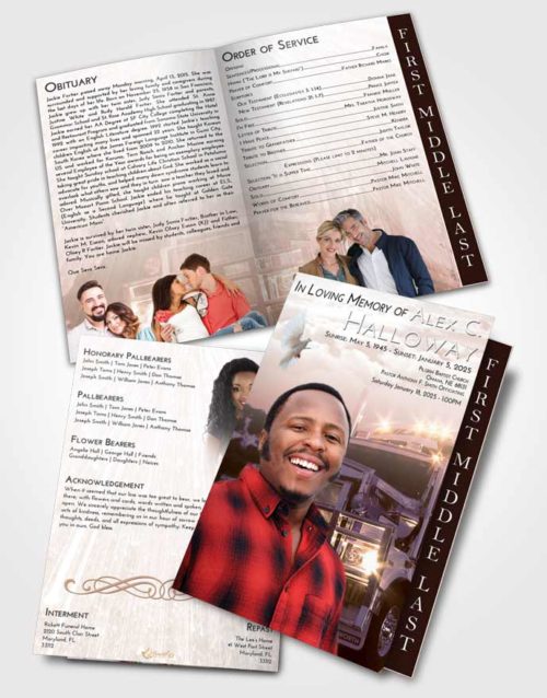 2 Page Graduated Step Fold Funeral Program Template Brochure Vintage Love Trucker Dreams