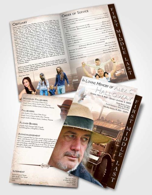 2 Page Graduated Step Fold Funeral Program Template Brochure Vintage Love Trucker Drive