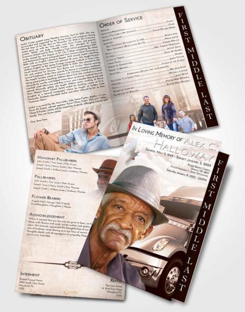 2 Page Graduated Step Fold Funeral Program Template Brochure Vintage Love Trucker Hours