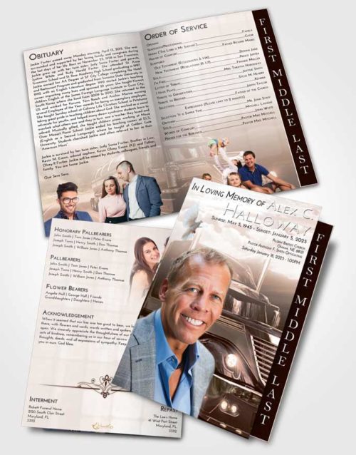 2 Page Graduated Step Fold Funeral Program Template Brochure Vintage Love Trucker Life