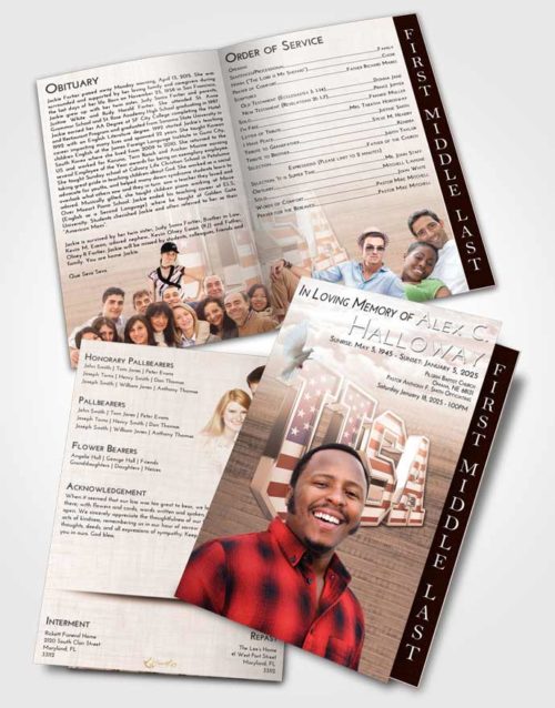 2 Page Graduated Step Fold Funeral Program Template Brochure Vintage Love USA