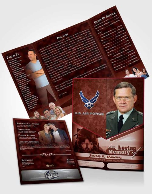 Obituary Funeral Template Gatefold Memorial Brochure 1st Air Force Airman Sunrise