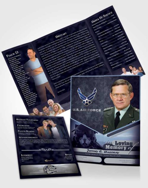 Obituary Funeral Template Gatefold Memorial Brochure 1st Air Force Airman Sunset