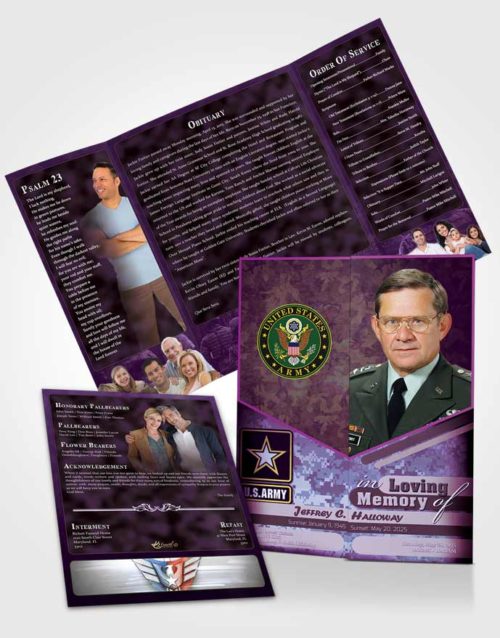 Obituary Funeral Template Gatefold Memorial Brochure 1st Army Soldier Faith