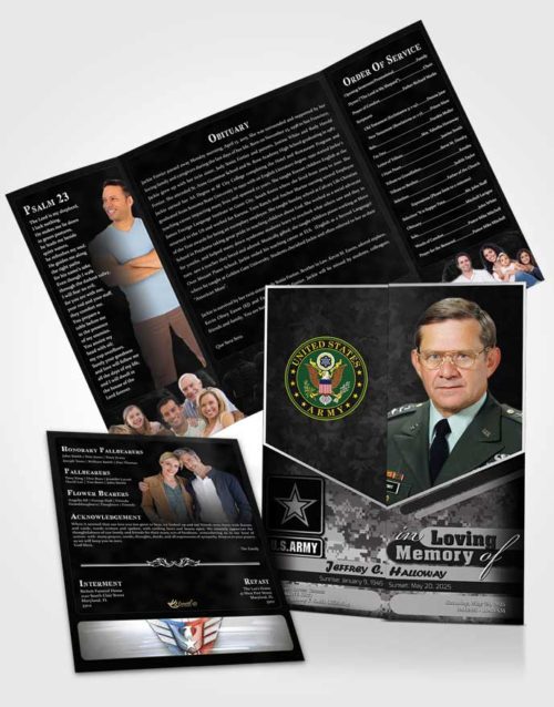 Obituary Funeral Template Gatefold Memorial Brochure 1st Army Soldier Freedom