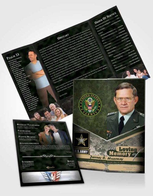 Obituary Funeral Template Gatefold Memorial Brochure 1st Army Soldier Serenity