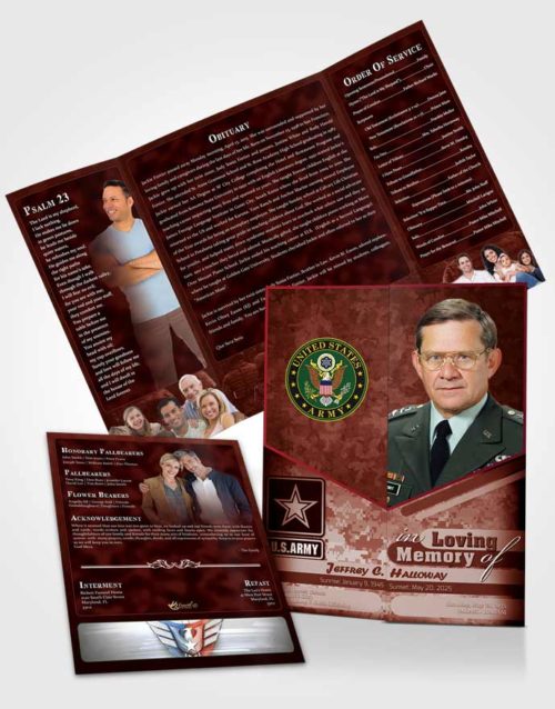 Obituary Funeral Template Gatefold Memorial Brochure 1st Army Soldier Sunrise