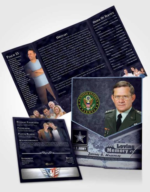 Obituary Funeral Template Gatefold Memorial Brochure 1st Army Soldier Sunset