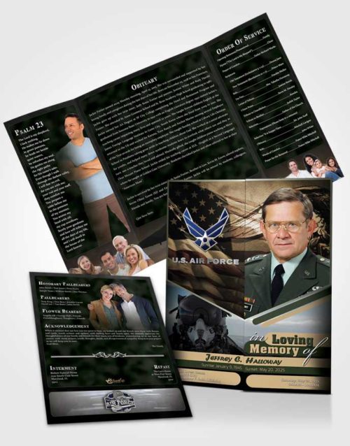 Obituary Funeral Template Gatefold Memorial Brochure 2nd Air Force Airman Serenity