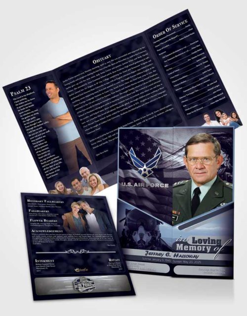 Obituary Funeral Template Gatefold Memorial Brochure 2nd Air Force Airman Sunset