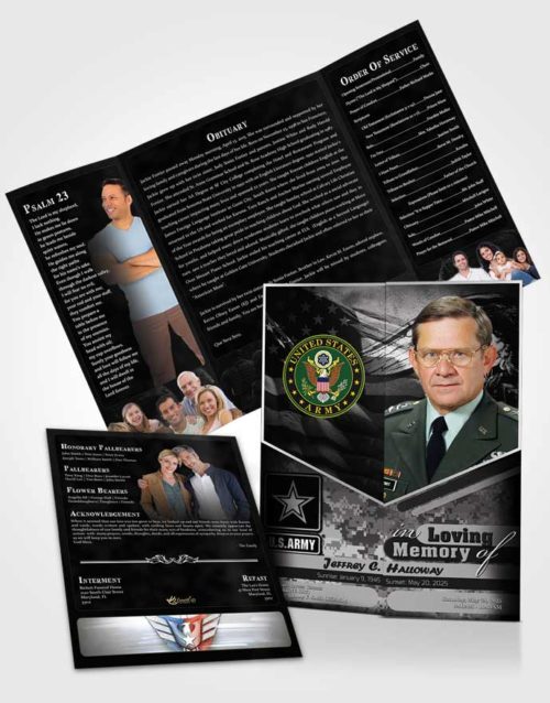 Obituary Funeral Template Gatefold Memorial Brochure 2nd Army Soldier Freedom