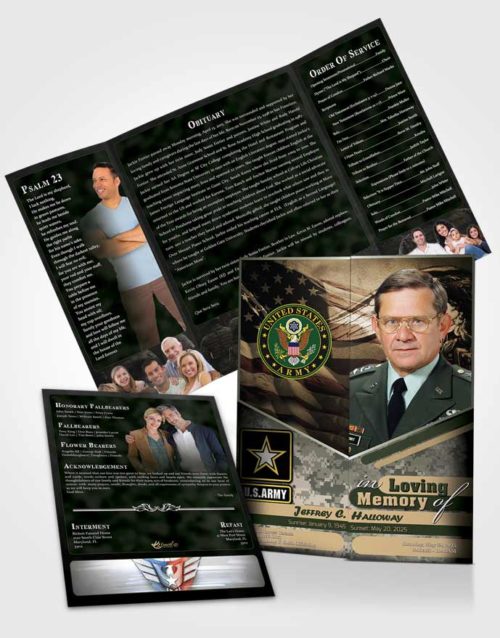 Obituary Funeral Template Gatefold Memorial Brochure 2nd Army Soldier Serenity