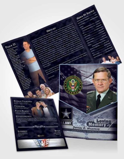 Obituary Funeral Template Gatefold Memorial Brochure 2nd Army Soldier Sunset