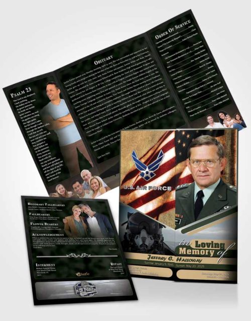Obituary Funeral Template Gatefold Memorial Brochure 3rd Air Force Airman Serenity