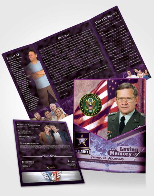 Obituary Funeral Template Gatefold Memorial Brochure 3rd Army Soldier Faith