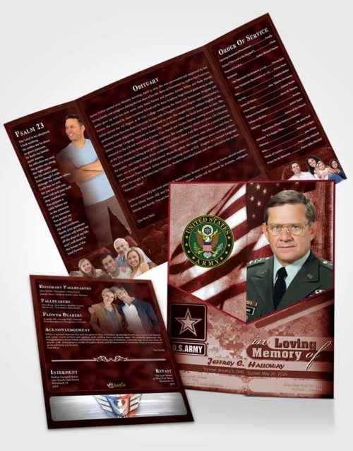 Obituary Funeral Template Gatefold Memorial Brochure 3rd Army Soldier Sunrise