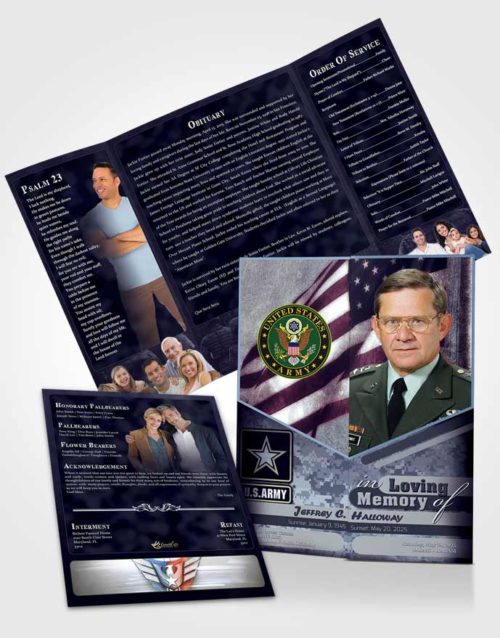 Obituary Funeral Template Gatefold Memorial Brochure 3rd Army Soldier Sunset