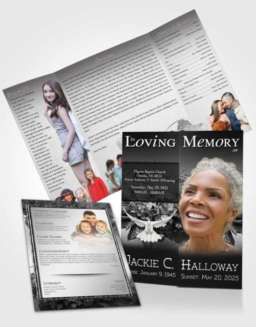 Obituary Funeral Template Gatefold Memorial Brochure A Beautiful Black and White Bouquet