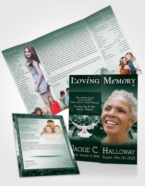 Obituary Funeral Template Gatefold Memorial Brochure A Beautiful Emerald Bouquet