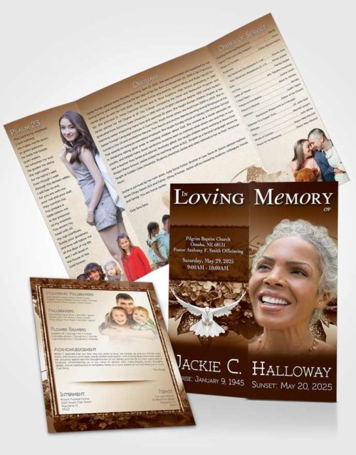 Obituary Funeral Template Gatefold Memorial Brochure A Beautiful Golden Bouquet